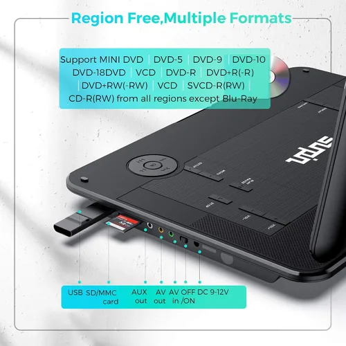 Vista 8 de SUNPIN Reproductor de DVD portátil para coche, pantalla giratoria HD de Negro