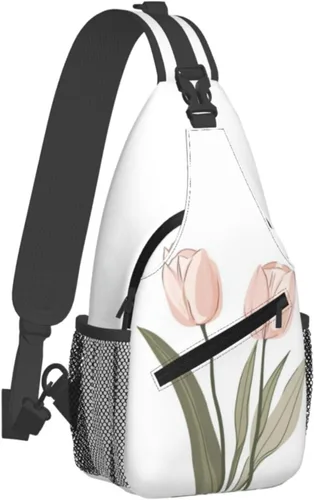 Vista 9 de Bolso bandolera para hombres y mujeres, mochila cruzada floral de tulipán pastel, mochila casual de senderismo para viajes, deportes, correr, bolsa