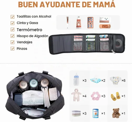 Vista 4 de LOVEVOOK Bolsa de pañales, bolsa de pañales para bebé, bolsa de pañales de viaje impermeable con cambiador