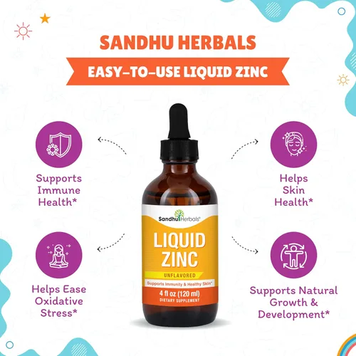 Vista 5 de Gotas de zinc líquido para niños, niños pequeños, bebés y adultos Paquete grande sin sabor de 4 onzas líquidas Suplementos de sulfato de zinc