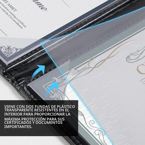 Vista 5 de Funda para diploma de 8.5 x 11 pulgadas, acolchado para certificado de premio, piel sintética, color negro