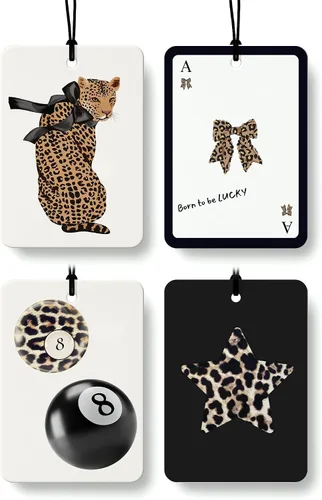 Vista 34 de Ambientador de coche de 8 bolas con estampado de leopardo de moda, 6 unidades, retro coqueta, guepardo, póquer, ambientador colgante para bar