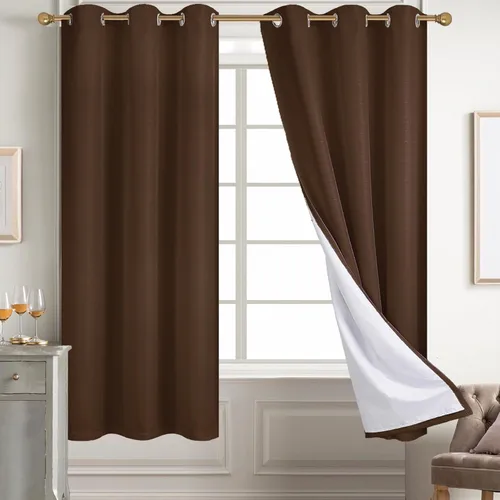 Vista 51 de Diraysid Cortinas 100% opacas de lino beige para dormitorio, con ojales, aislamiento térmico, cortinas de oscurecimiento de habitación
