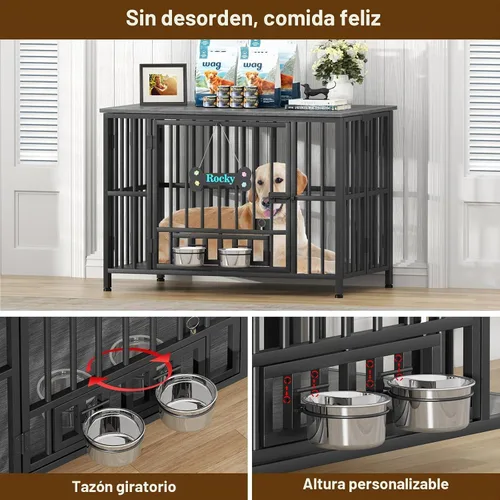 Vista 4 de Easycom 104 cm mueble de jaula para perros plegable, sin ensamblaje perrera decorativa para interior, jaulas para perros grandes (15.9-27.2 kg)