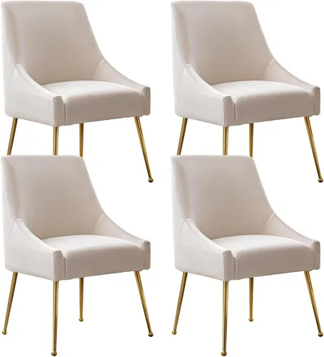 Vista 14 de Juego de 2 sillas de comedor de terciopelo, sillas de comedor tapizadas con patas de metal dorado pulido, sillas auxiliares de cocina de granja, Azul