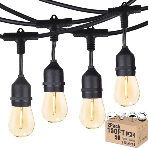 Vista 12 de Luces de Cadena para Patio Exterior de 26 Pies IP65 Impermeables Luces de Cadena Exteriores LED con 13+1 Bombillas S14 1W Irrompibles para Patio