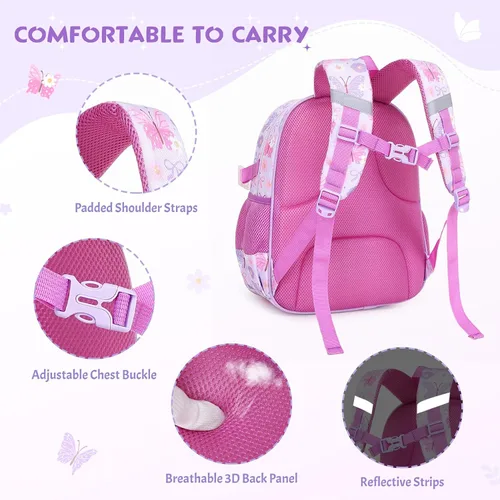 Vista 6 de Mochila para niños de 5 a 8 años, Mariposa, 15 pulgadas, Lindo