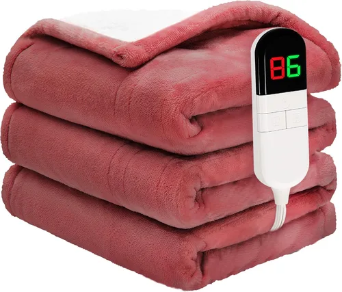 Vista 11 de Manta térmica de 50 x 60 pulgadas, manta eléctrica suave y acogedora de primera calidad con 6 niveles de calefacción, manta Sherpa de franela