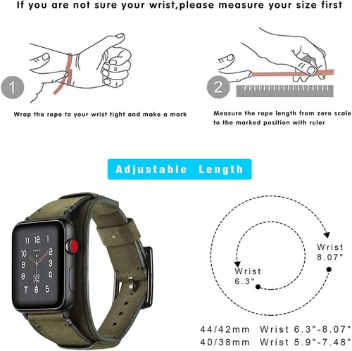 Vista 6 de Compatible con correas de Apple Watch de 1.496 pulgadas, 1.575 pulgadas, 1.614 pulgadas, correa de cuero genuino retro de caballo loco para iWatch