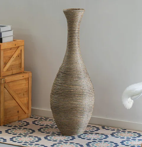 Vista 5 de Jarrón artificial de ratán de 38 pulgadas de alto en elegante color beige, pieza de declaración para decoración de sala de estar, entrada o pasillo