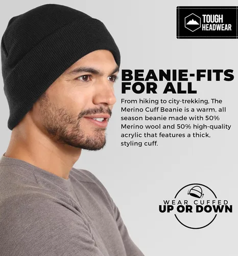 Vista 2 de Gorro de invierno para hombres y mujeres, gorro acanalado de lana merino, gorros de lana cálidos, suaves y con estilo, para climas fríos