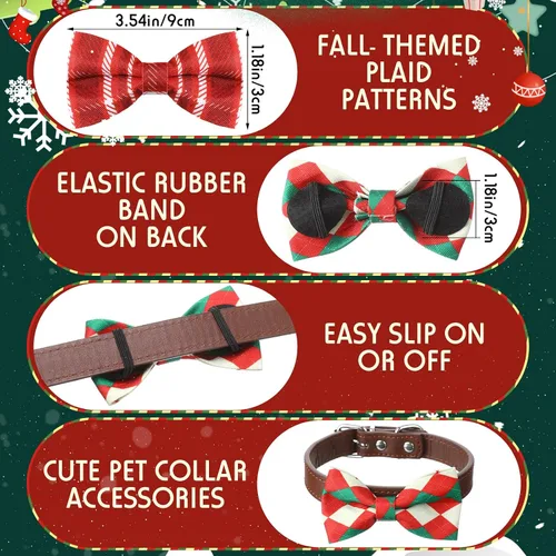 Vista 3 de Silkfly 60 piezas de collar de perro a cuadros de Navidad, corbatín a granel, accesorios de vacaciones, lazos para cachorros, collares desmontables