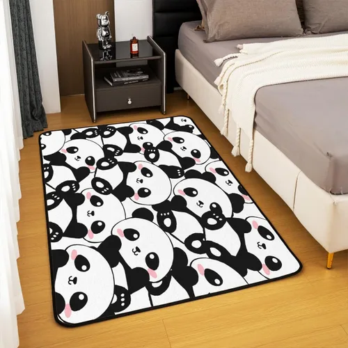 Vista 4 de Erosebridal Alfombra Kawaii de 5 x 7 pies para niños, decoración de dormitorio de adolescentes; alfombra de panda blanco y negro; alfombra de área