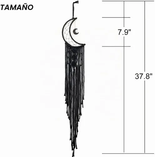 Vista 5 de MOONFLY Atrapasueños de Luna Negra con Atrapasueños de Algodón Tejido a Mano Macramé Boho Colgante de Pared Decoración del Hogar Ornamento Artesanía