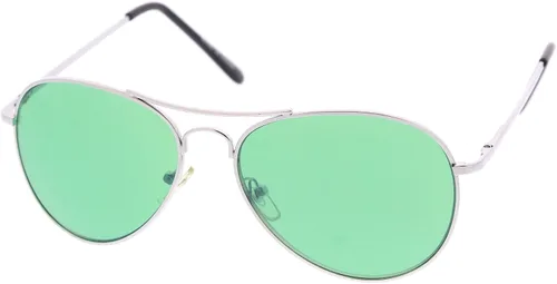 Vista 2 de zeroUV Gafas de aviador de metal plateado premium coloridas con lentes de sol de color Verde