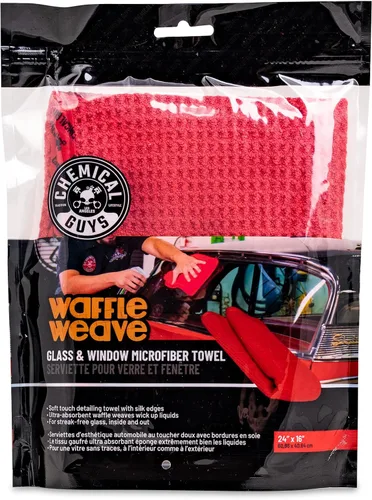 Vista 2 de Chemical Guys, Waffle Weave Glass & Window Microfiber Towel, Red, 24 x 16 Rojo