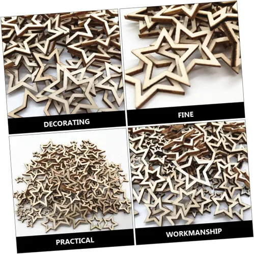 Vista 8 de EXCEART 300pcs Five-Pointed Star Wood Slice Ornament Craft Stars Christmas Decorative Pendants