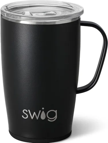 Vista 5 de Swig Life - Taza de viaje de 18 onzas, vaso con aislamiento con asa y tapa, apto para portavasos, apto para lavavajillas, de acero inoxidable, taza