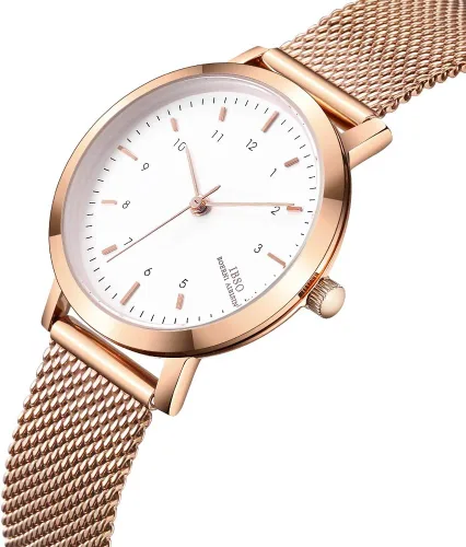 Vista 2 de Reloj de pulsera para mujer con correa de acero inoxidable, de cuarzo, a prueba de agua, Rose gold