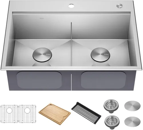 Vista 21 de KRAUS Kore KWT321-15 - Fregadero de cocina o bar con estación de trabajo, 15 pulgadas, montaje directo, cuenco individual, de acero inoxidable