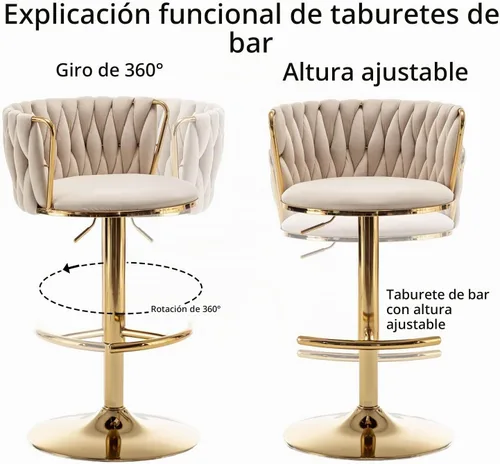 Vista 7 de Cinxzar Juego de 2 taburetes de bar de terciopelo dorado, taburetes de bar giratorios de altura de mostrador con respaldo, taburetes de bar tejidos