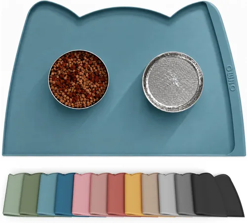 Vista 14 de OHMO - Tapete de silicona para comida para gatos, tapete de alimentación de mascotas para el piso, antideslizante e impermeable, bandeja para agua