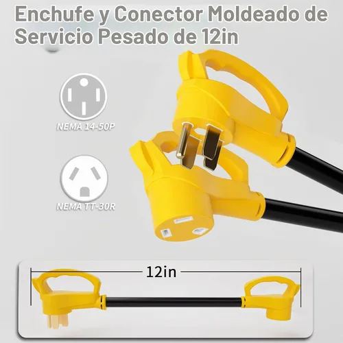 Vista 2 de Vockjour Cable adaptador RV de 50 amperios a 30 amperios de 12 pulgadas 14-50P a TT-30R
