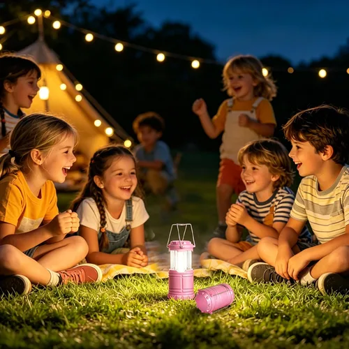 Vista 6 de Paquete de 2 mini linternas LED rosas para acampar, luces portátiles para acampar, lámparas con mango al aire libre, luces de emergencia esenciales