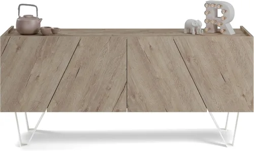 Vista 20 de Mobili Fiver, Emma - Aparador de 4 puertas con patas blancas, roble rústico, fabricado en Italia Madera rústica con patas blancas
