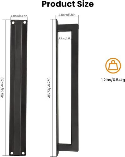 Vista 2 de Homode Manija de puerta estilo granero, mango rústico de 12 pulgadas, resistente, tirador de puerta cuadrada negro mate con base larga al ras