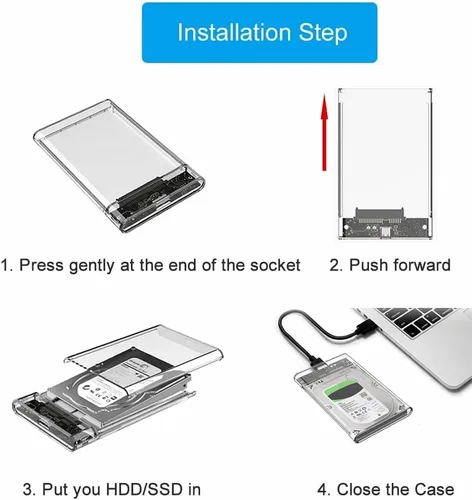 Vista 2 de Tianle Carcasa para disco duro de 2.5 pulgadas, SATA a USB 3.1 6 Gbps, caja transparente para disco duro externo sin herramientas, compatible