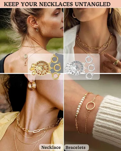 Vista 6 de Dailyacc Cierre de collar en capas para mujer, cierre de joyería deslizante de plata y oro de 14 quilates, conectores de pulsera