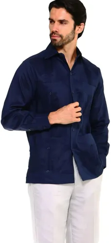 Vista 5 de Mojito Collection Camisa Guayabera clásica de mezcla de algodón con cuatro bolsillos para hombre