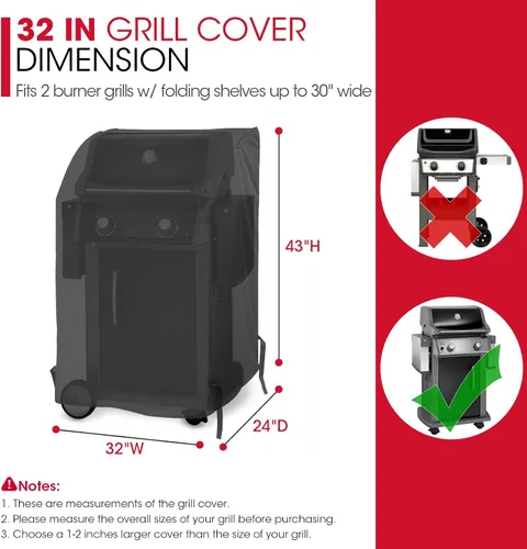 Vista 2 de Unicook Funda para parrilla de 2 quemadores de 32 pulgadas, resistente al agua, cubierta de barbacoa pequeña, resistente a la decoloración