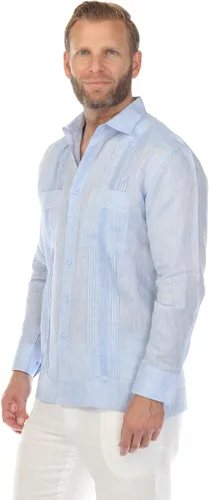 Vista 5 de Mojito Collection Guayabera de lujo de dos bolsillos de lino 100% para hombre con plisado incrustado