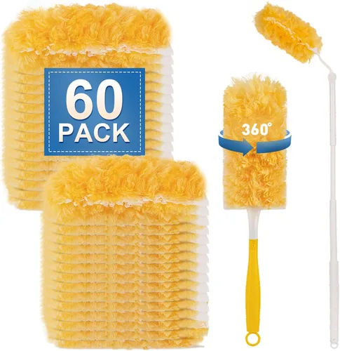 Vista 7 de Recambios de plumero resistentes (paquete de 30 + 1 mango), kit de plumeros desechables sin perfume para limpiar el polvo de muebles, ventilador