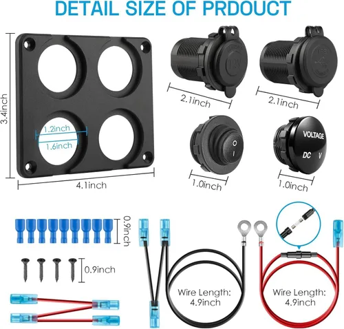 Vista 6 de Panel de cargador USB de 12 V con puertos PD de 30 W y doble QC3.0 de 18 W: 4 en 1 salida USB RV de aluminio impermeable, enchufe de encendedor