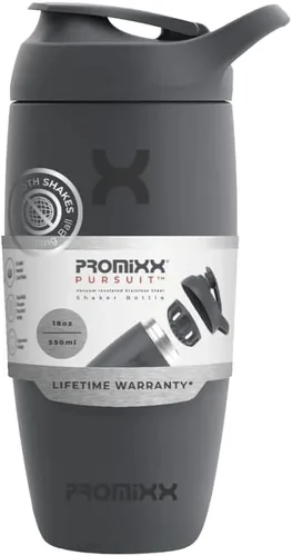 Vista 4 de Promixx Pursuit - Botella agitadora aislada de acero inoxidable y vaso agitador, 18 onzas, gris grafito