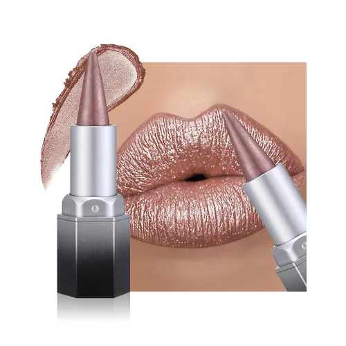 Vista 28 de evpct Combo de delineador de labios metálico rosa brillante y lápiz labial, lápiz labial con punta de cono para mujer, de larga duración