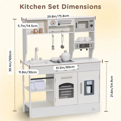Vista 6 de SainSmart Jr. Cocina de Juguete para Niños, Juego de Cocina de Madera con Luces y Sonidos, Fabricadora de Hielo, Horno y Fregadero, Cocina