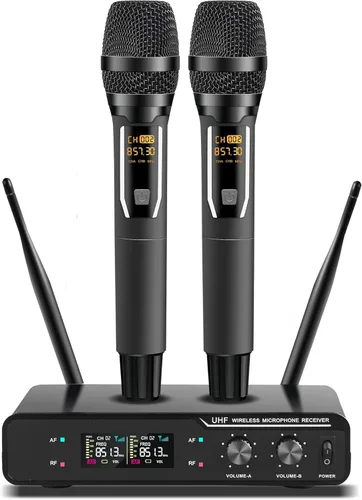 Vista 8 de Micrófono inalámbrico profesional para cantar, micrófono dinámico inalámbrico, sistema de micrófono de mano para fiesta de karaoke, reunión