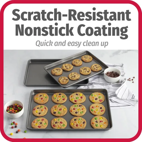 Vista 4 de GoodCook Everyday - Juego de 3 bandejas de acero al carbono antiadherentes para hornear, pequeñas de 13 x 9 pulgadas, medianas de 15 x 10 pulgadas