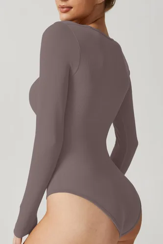 Vista 2 de Meyeeka Body sexy sin costuras para mujer con cuello cuadrado, manga larga