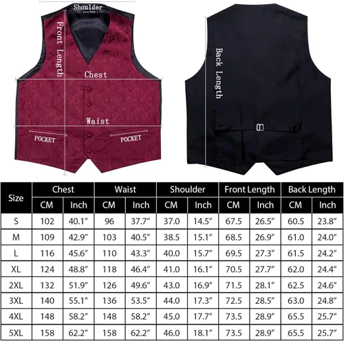 Vista 7 de Barry.Wang Chaleco de traje con cuello en V de cachemira para hombre, chaleco de jacquard de seda formalocio, conjunto de 5 piezas