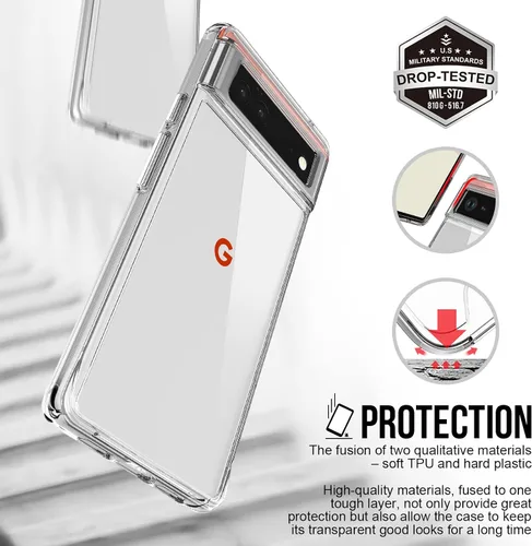 Vista 3 de Funda para Google Pixel 6a: cubierta de teléfono a prueba de golpes de grado militar con protector de pantalla de vidrio templado, antiarañazos