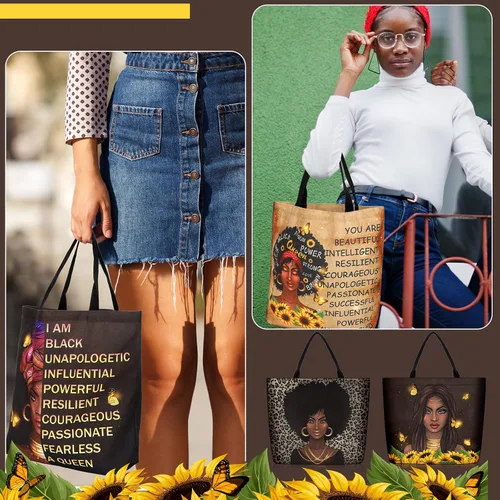 Vista 3 de Silkfly Paquete de 4 bolsas de mano afroamericanas para mujer, bolso de hombro grande, bolso de mano negro para niña, bolso de mano de trabajo