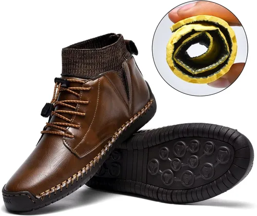 Vista 4 de MCEMACHI Mocasines de cuero para hombre, estilo casual, sin cordones, para conducir, zapatos de tobillo Chukka para hombre, incluye plantilla extra