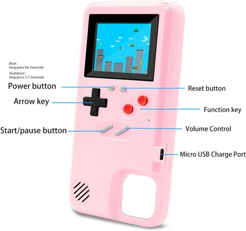 Vista 5 de LucBuy Funda de consola de videojuegos compatible con iPhone 13 Mini, funda protectora retro autoalimentada con 36 juegos pequeños, pantalla a todo