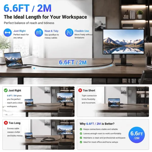 Vista 6 de Cable USB C a DisplayPort 1.4 de 8K de 6.6 pies con pestillo, 8K @60Hz 4K a 144Hz USB C a DP, USB-C a puerto de pantalla, cable Thunderbolt 4/3