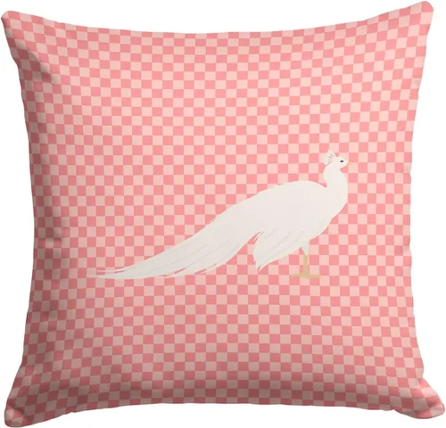 Vista 454 de Caroline's Treasures BB8163PW1414 Beltsville - Almohada decorativa de tela a cuadros pequeños, color blanco, pavo y gallina azul, lavable a máquina